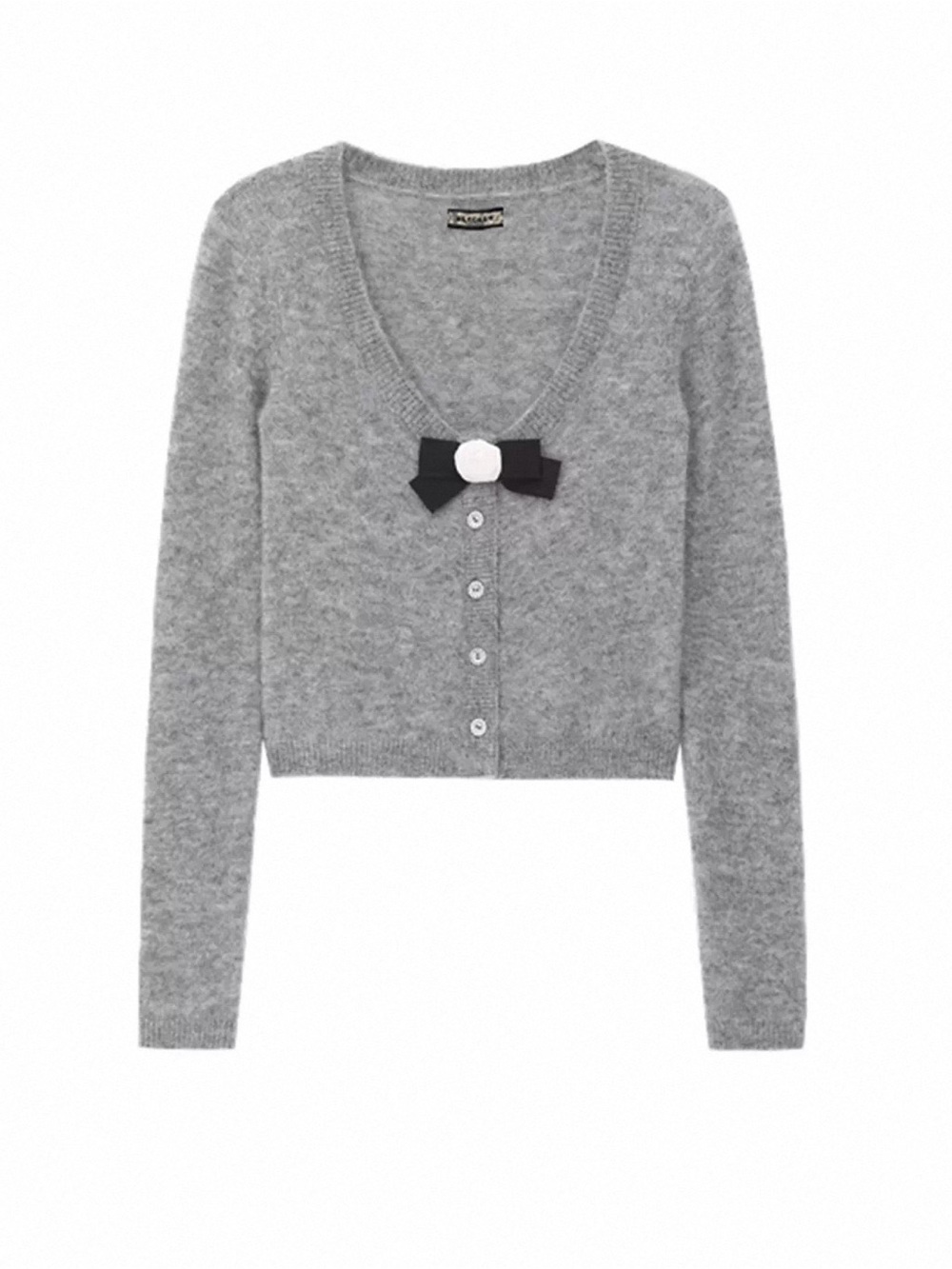 MARCHEN Alpaca Blend Bow Cardigan Gray Cropped Sweater Size S